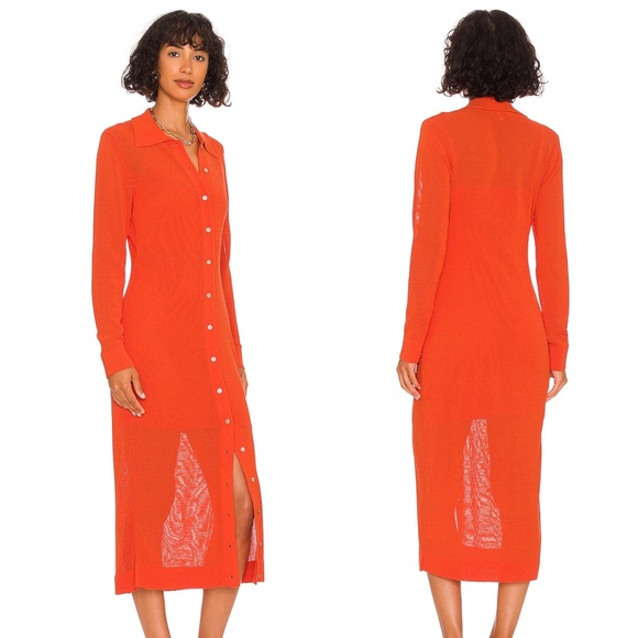 MILLY Polo Cardigan Sweater Dress in Coral Size Large L - Picture 2 of 2